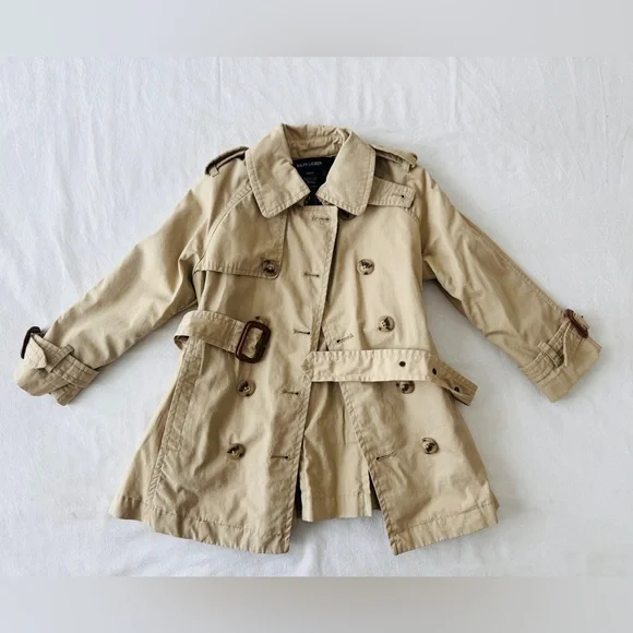 RALPH LAUREN Iconic Khaki Trench Coat Kids Girls Unisex Coat